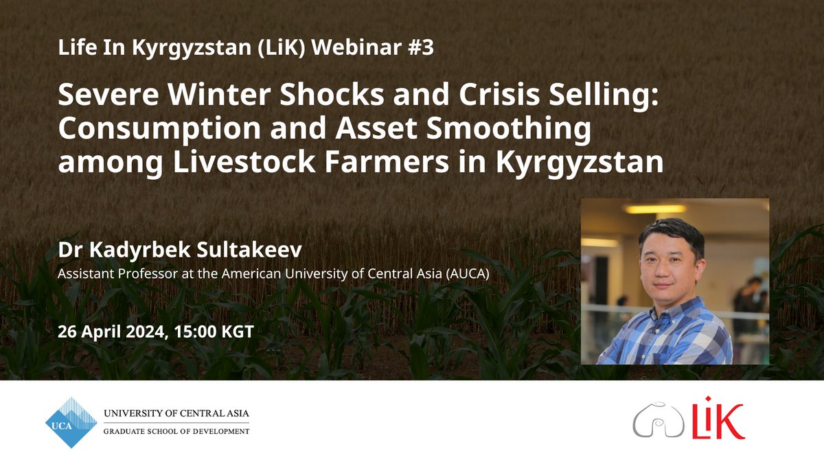 Join the third session of our monthly webinar series, ‘Life in Kyrgyzstan,’ as we pave the way towards the 10th LiK Conference in Bishkek this October 2024! 🌍Event Language: English and Russian 📎Join online: zoom.us/j/93251929869?… zoom.us/j/93251929869?…