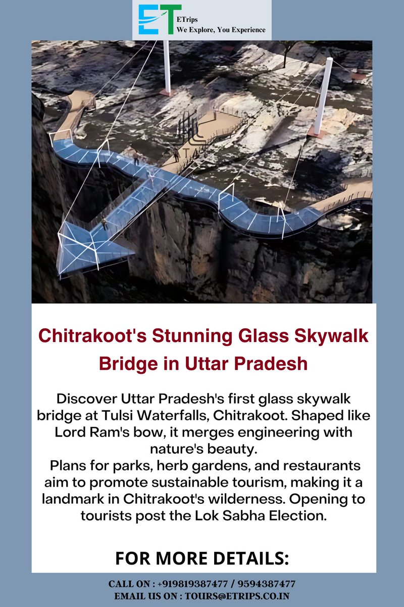 Chitrakoot's Stunning Glass Skywalk Bridge in Uttar Pradesh
@uptourismgov #ChitrakootSkywalk #GlassBridge #UttarPradeshTourism #EngineeringMarvel #Etrips #Flightbooking #Hotelbooking #Tourpackage #Booknow #NaturalBeauty #SustainableTourism #Landmark #ChitrakootWilderness