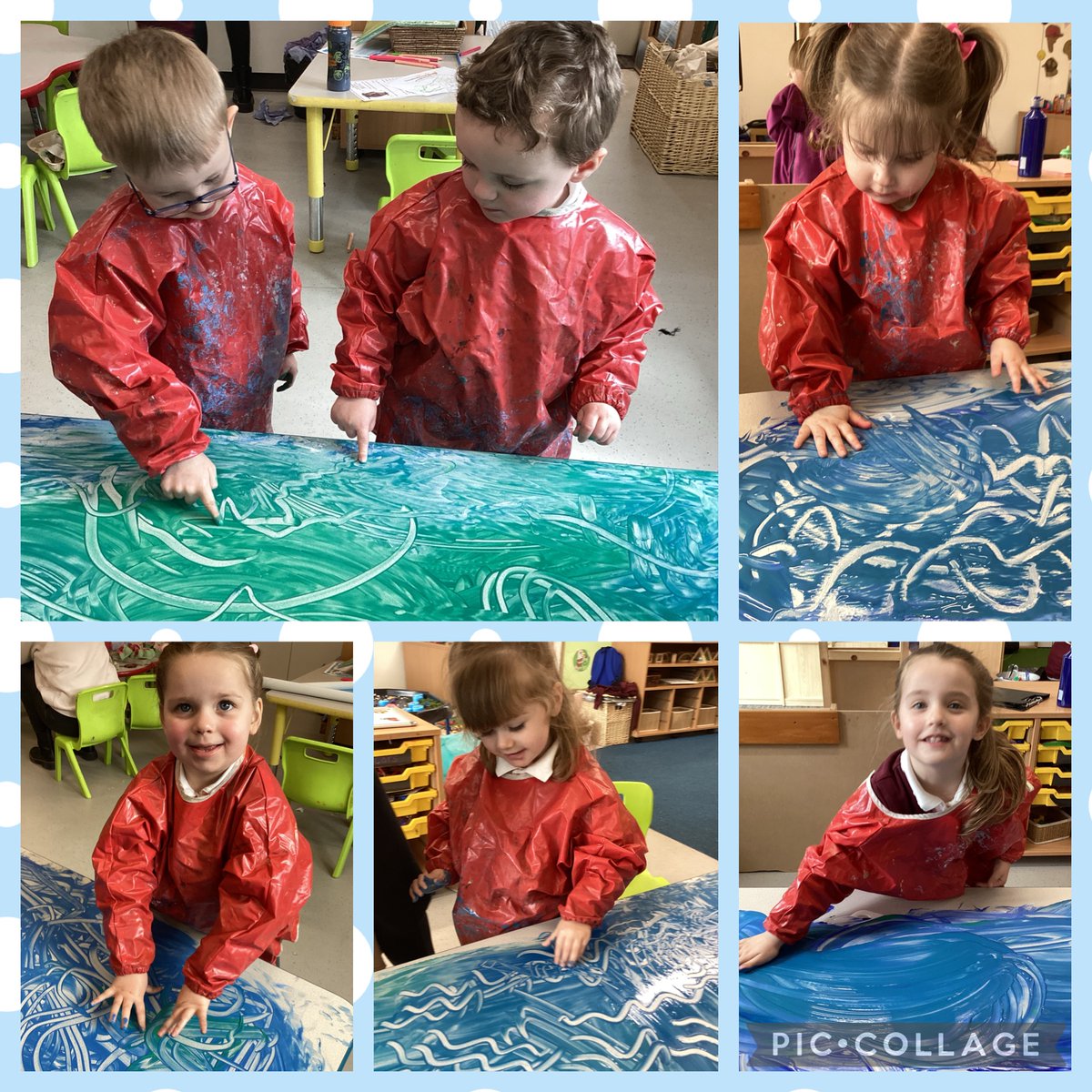 Using the i-pads and different reading materials, Dosbarth Willow have been researching which creatures live near and in ponds. They also enjoyed creating waves, colour mixing and experimenting with paint to create beautiful 'pond water' prints.