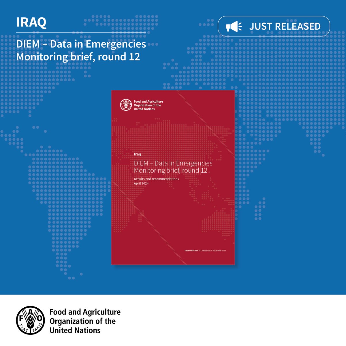 Thanks to funding from @USAIDSavesLives, results from round 12 of the @FAO #DataInEmergencies household monitoring survey in Iraq have been released.

Learn more about the impacts of shocks on livelihoods and #FoodSecurity here 👉 bit.ly/49KdCq7

#InvestInHumanity