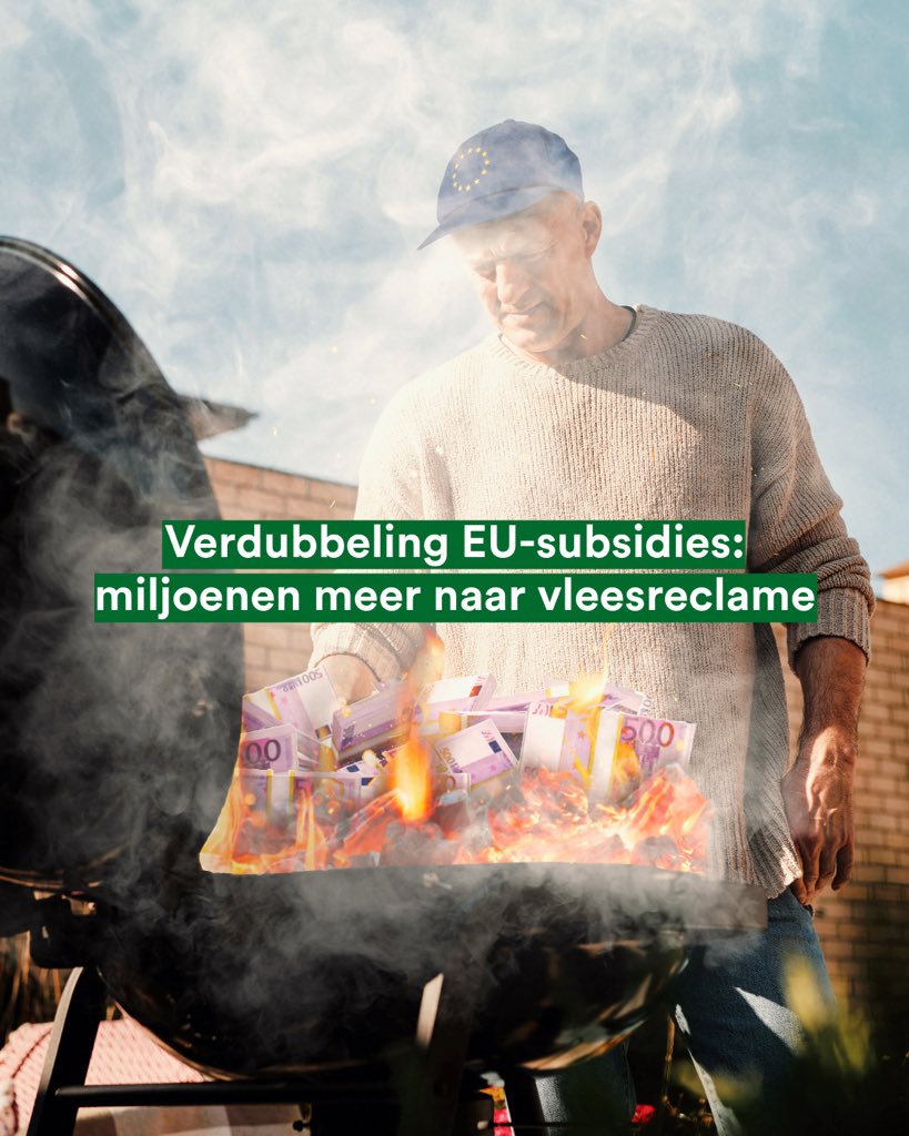 29 miljoen naar eet-meer-vlees-campagnes, een verdubbeling van 2022 😵‍💫

Uit onderzoek van @dierenrecht blijkt dat de EU in 2023 46 miljoen euro uitgaf aan reclames voor vlees en zuivel 🤯

Het promoten van vlees en zuivel op kosten van de belastingbetaler moet stoppen!