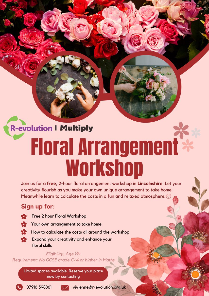 Exciting news for the people of Lincolnshire! Join us for a free floral workshop. Let your creativity flow and learn how to calculate costs throughout the workshop 😊🌸 To discuss dates and times, simply give us a call 🌸