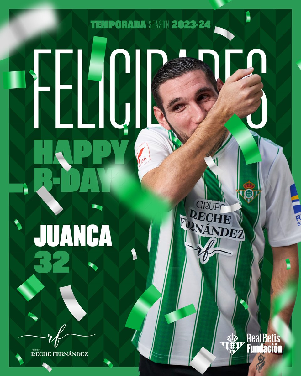 ¡Comenzamos la semana felicitando a nuestro querido Juanca, jugador del #BetisGenuine! 🎂💚 ¡Te deseamos un feliz día! 🥳🎉 #LaLigaGenuine