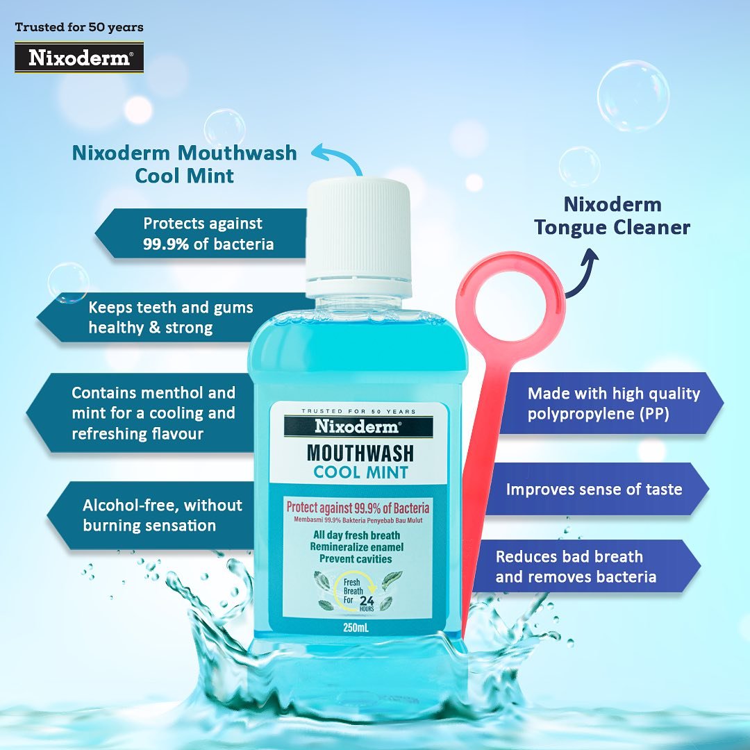 NixodermMY's tweet photo. Introducing the ultimate Nixoderm duo – Mouthwash Cool Mint and Tongue Cleaner 🌬️

Together, they’re a powerhouse for freshening your mouth 🍃✨

Start your day right with the freshness you deserve! 💙

#Nixoderm #NixodermMY #MouthWash #TongueCleaner #Mint #Menthol https://t.co/PcbvpjpKIC