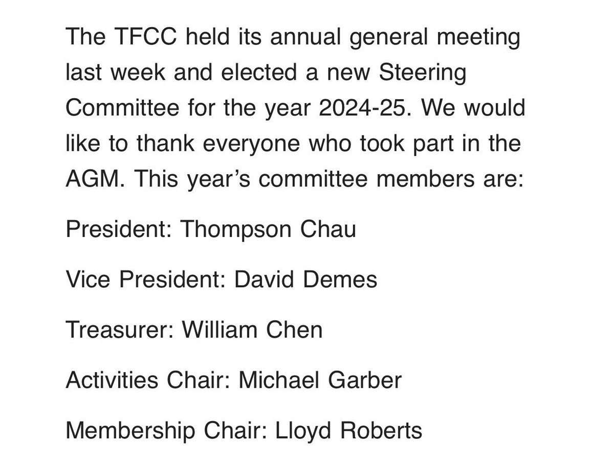 Last week @TaiwanFCC elected new leadership: President: Thompson Chau @tchau01 Vice President: David Demes @DemesDavid Treasurer: William Chen Activities Chair: Michael Garber @Mik_G_Taiwan Membership Chair: Lloyd Roberts @lroberts We’re excited about the year ahead!