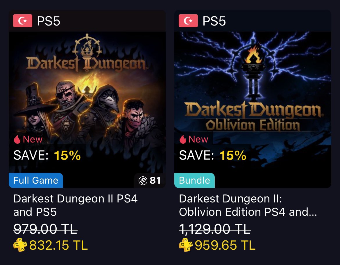 Darkest Dungeon II, PlayStation Store'da ön siparişe açıldı! ▫️Standard Edition: 979,00 TL ▫️Oblivion Edition: 1.129,00 TL PS Plus abonelerine: ▫️Standard Edition: 832,15 TL ▫️Oblivion Edition: 959,65 TL Oyun, 15 Temmuz'da çıkacak.