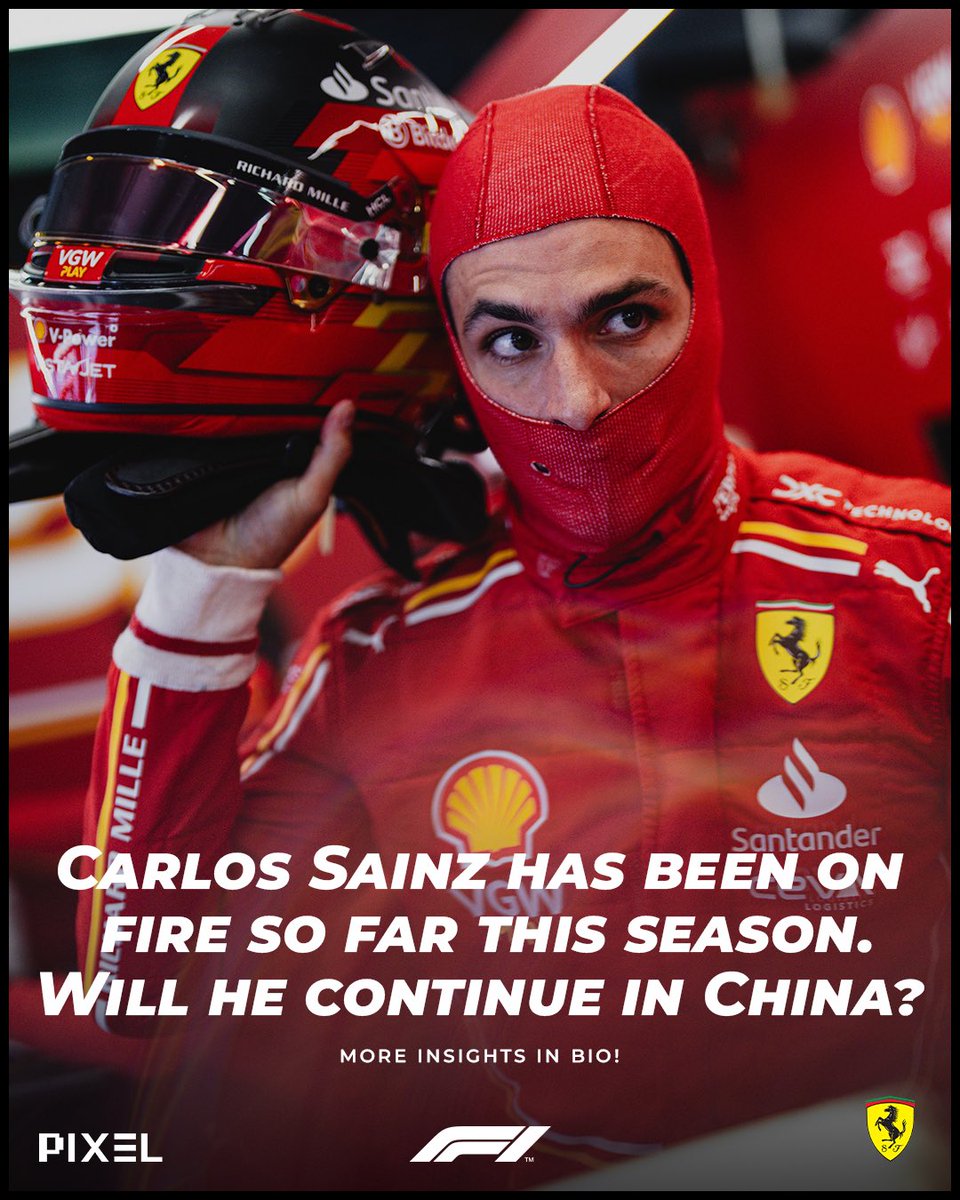 Pixelsports_'s tweet photo. Carlos Sainz is fighting two battles at this moment as he is still looking for a seat for the Formula 1 2025 Season
After an amazing start of the season how will he perform at the Chinese GP
#F1 #Formula1 #chineseGP #SprintWeek #ScuderiaFerrari #CarlosSainz #MaxVerstappen #LewisHamilton