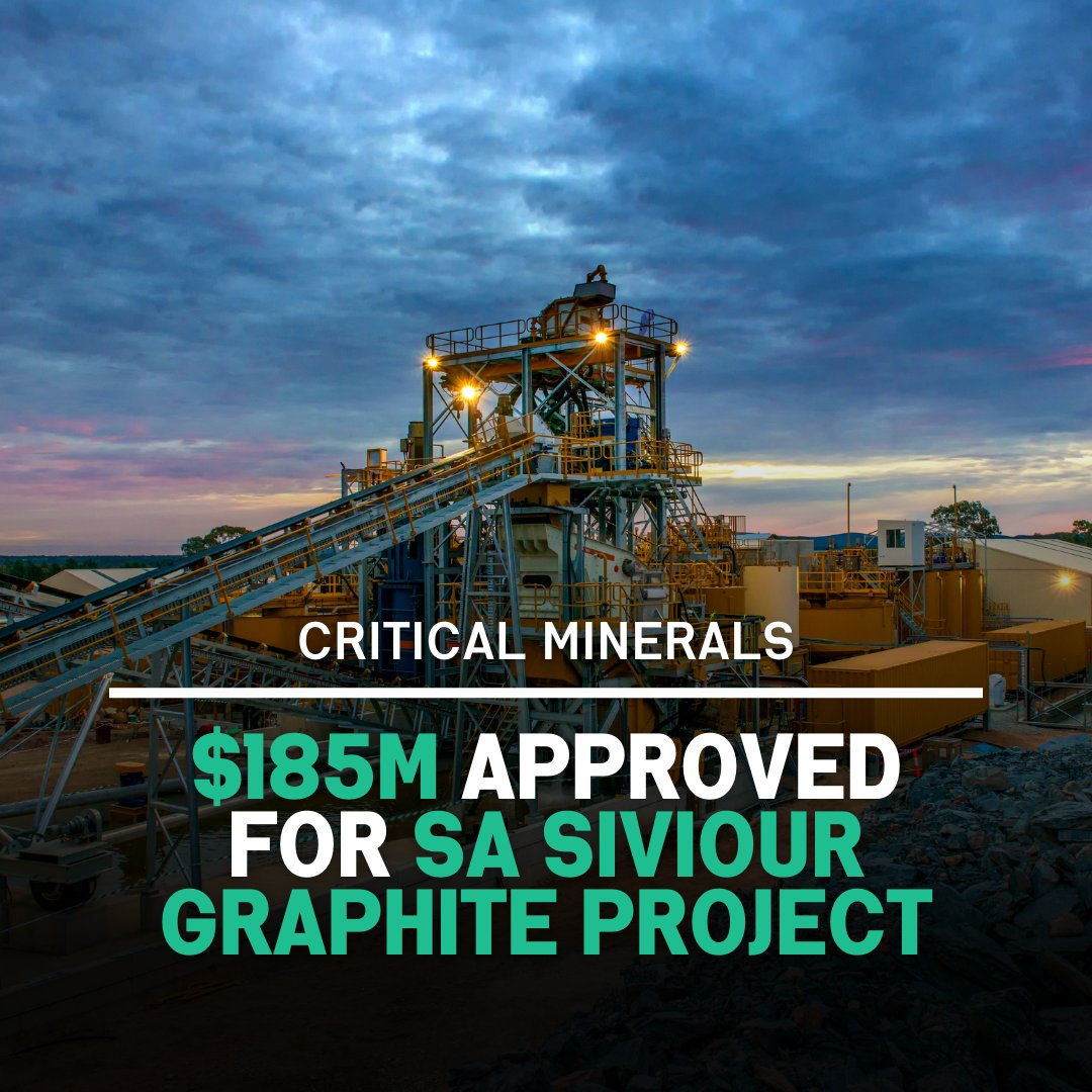 Exciting news for South Australia! 🌟 A $185M Federal loan fast tracks the Siviour Graphite Project, boosting jobs and SA's role in critical minerals. 🚀 Learn more: energymining.sa.gov.au #CriticalMinerals #CleanEnergy #FutureMadeInAustralia #Graphite