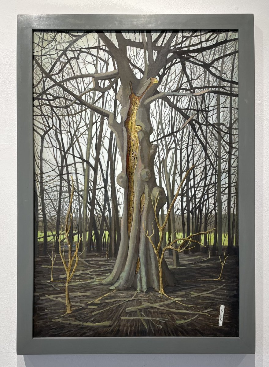 Golden Saplings - oil painting by RSA member Katherine Reekie - discover this beautiful painting and more in our Spring Exhibition at Rye Art Gallery until May 5th #ryeartists @katherinereekieartist #goldensaplings #trees #oilpainting