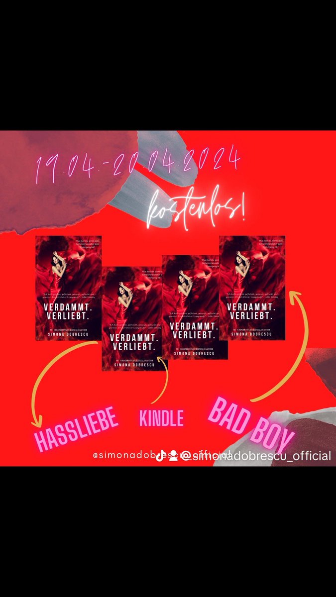 Sim0naD0brescu's tweet photo. Ihr Lieben,

„Verdammt.Verliebt.“ gibt es als eBook am Freitag, 19.04. und Samstag, 20.04. für alle kostenlos auf Amazon! Gerne runterladen und lesen oder weitersagen und andern eine Freude machen 📖🔖📚❤️‍🔥🔥🥀.
Schönen Freitag! 

xo,

Simona 

▶️ https://t.co/uxpGVt0axz ◀️ https://t.co/Pzoz5iN5fm