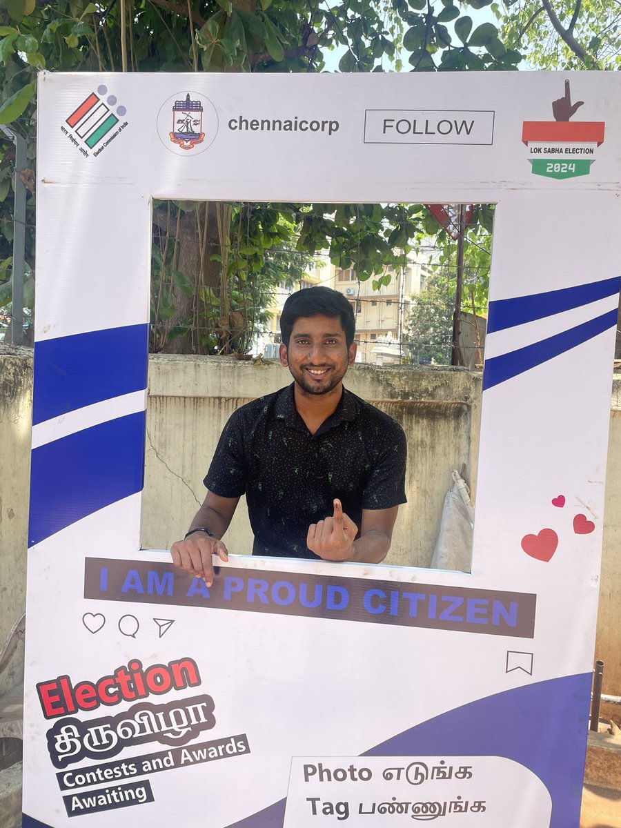 Karthik Raghavendran (@karthikraghav2) on Twitter photo Democracy is what makes our country great. A proud voter today !
<a href="/chennaicorp/">Greater Chennai Corporation</a> Democracy is what makes our country great. A proud voter today !
<a href="/chennaicorp/">Greater Chennai Corporation</a>