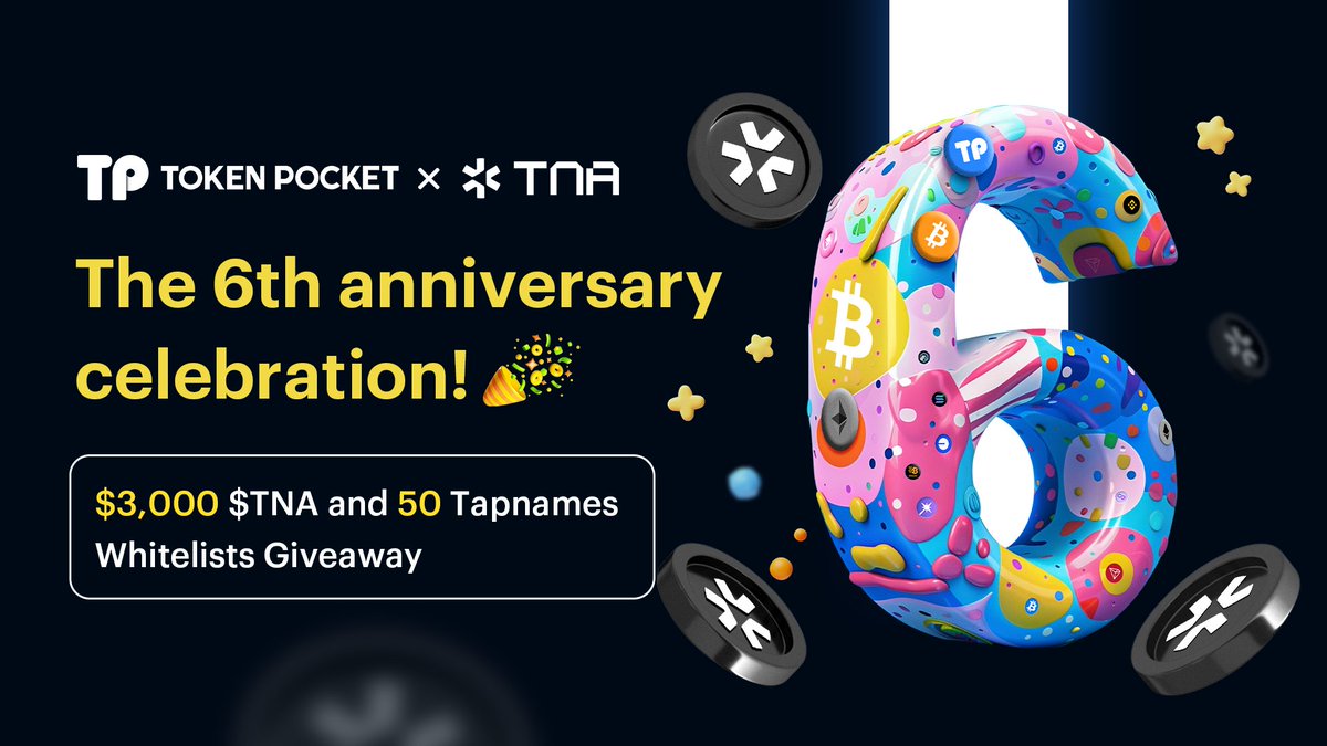 🎇Happy #TP6Anni!!
💙Join and win $3000 $TNA and 50 Tapnames Whitelists Giveaway on @Galxe! @TNA_Protocol 
👉app.galxe.com/quest/TokenPoc…

❤️TNA is a protocol for issuing and managing Tapnames - unique naming assets native to the Bitcoin mainnet. Tapnames are designed to support