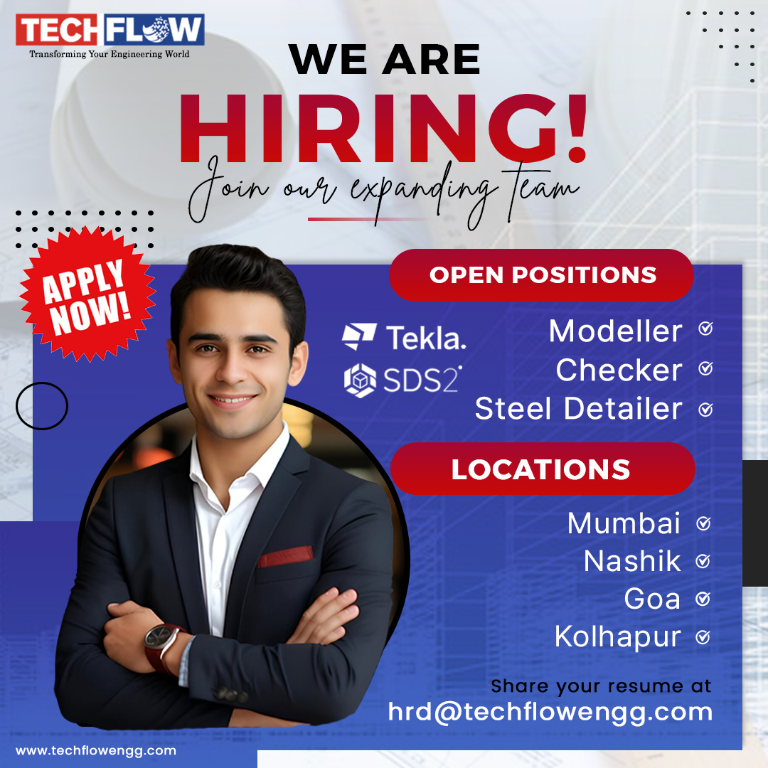 techflowengg's tweet photo. 📢 Hiring alert!
We're looking for skilled #Modellers #Checkers and #Steel Detailers in #Mumbai  #Nashik #Goa and #Kolhapur! 🌟 Join our team 
✅ Requirements:
- Proficiency in Tekla software
- Proficiency in SDS2 software

Send your resume to hrd@techflowengg.com 

#Modeller https://t.co/QozmJTqflT