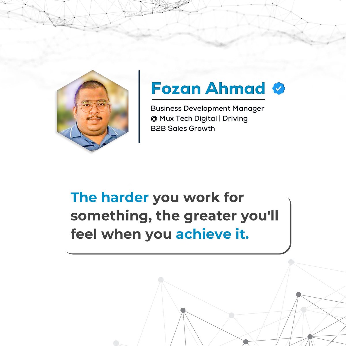 At Mux Tech Digital, we're all about growth. Just look at Fozan Ahmad crushing it in B2B sales! 
#MuxTechDigital #BuildingSuccess #TechSales #SalesLife #B2BSales #BusinessDevelopment #ClosingTheDeal #MuxTechDigital #TeamMuxTech #WorkingAtMuxTech