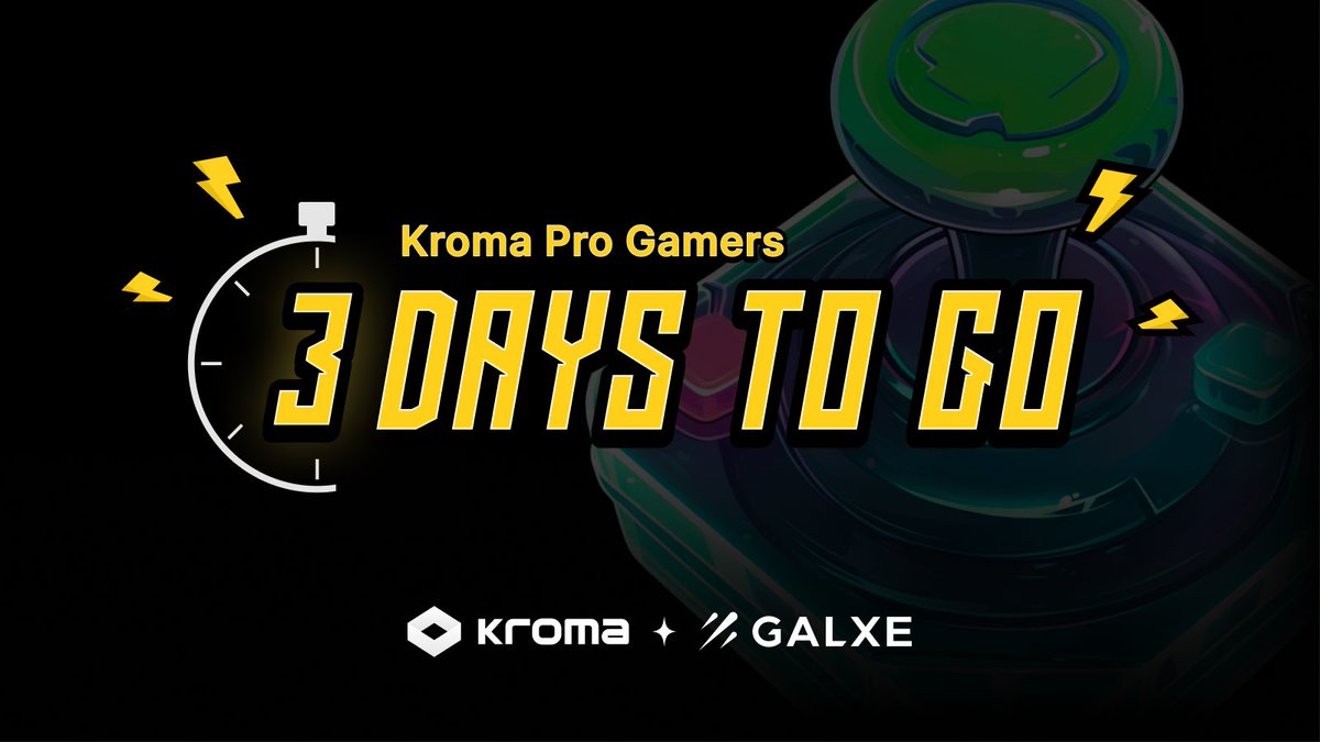 Kroma Pro Gamers!  New Quest Added!💥
Get ready for your KCU adventure with a thrilling new quest, exclusively available on @Galxe! 

👉bit.ly/ProGamer_KCU

The countdown is at 3️⃣! Let's go! 

#Galxe #Giveaway #Airdrop #Event #Kroma