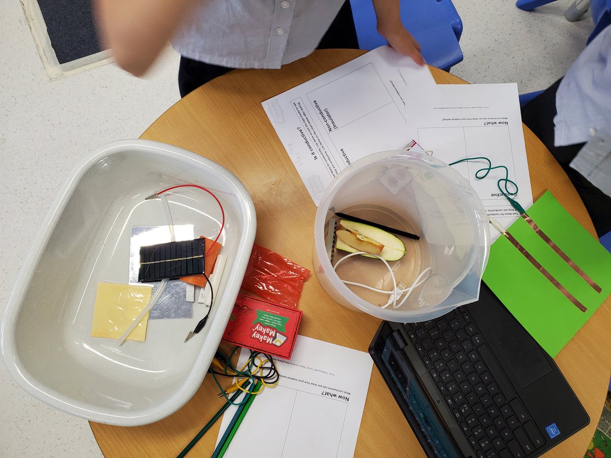 Just introduced a group of excitable year fours to some concepts around conductivity. Gotta Love #makeymakey It turned a pretty basic investigation to an exciting and noisy challenge. 😉
Love the perplexity around which properties led to conductivity.