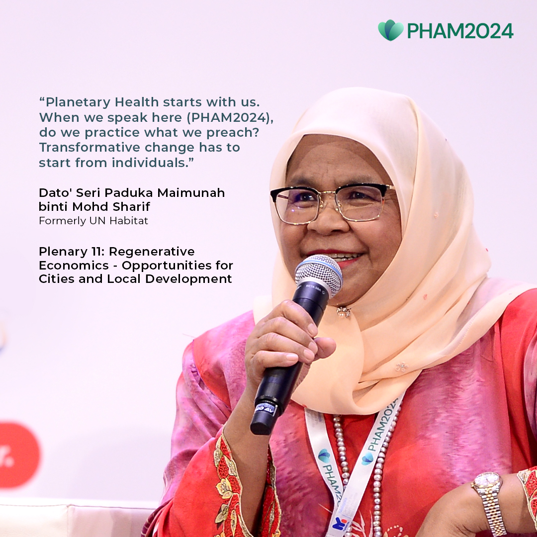 Dato' Seri Paduka @MaimunahSharif reminds us that the journey toward #PlanetaryHealth begins with individual action. As she introduces the concept of the 4th R, 'Rethink,' she challenges us to reflect on our practices and align them with our principles.
#PHAM2024