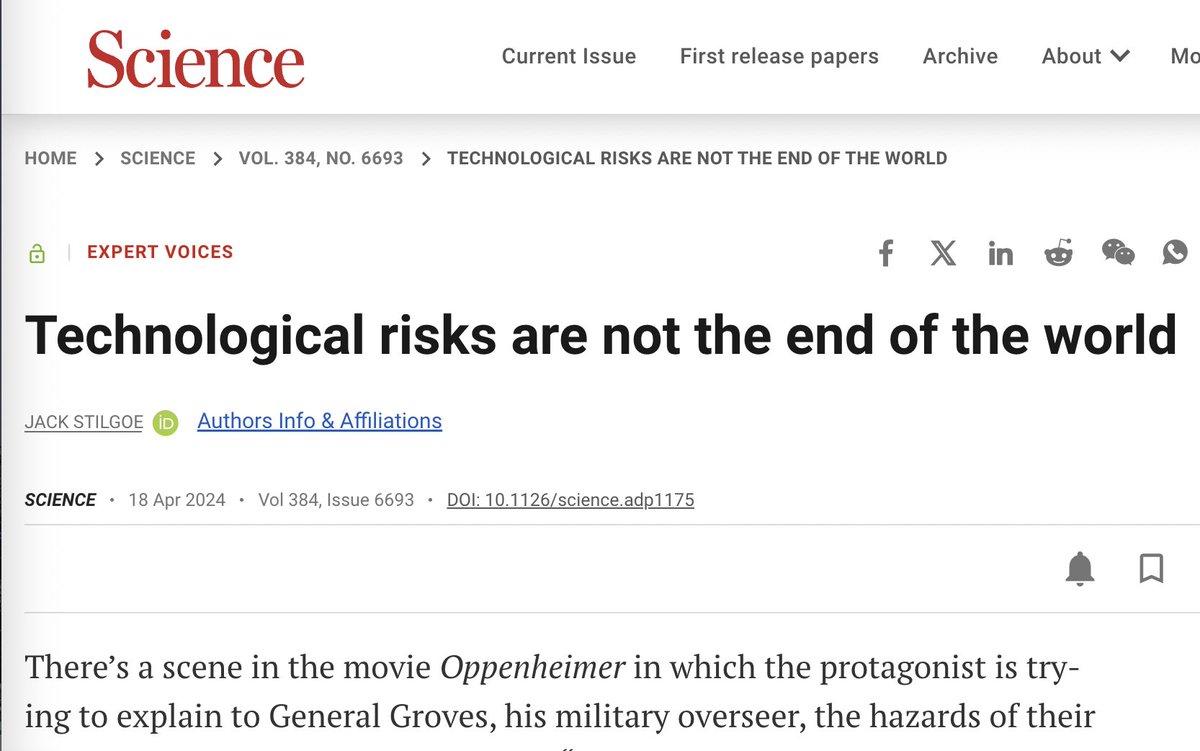 New one from me in @ScienceMagazine, on why we mustn't see the risks of AI in apocalyptic terms