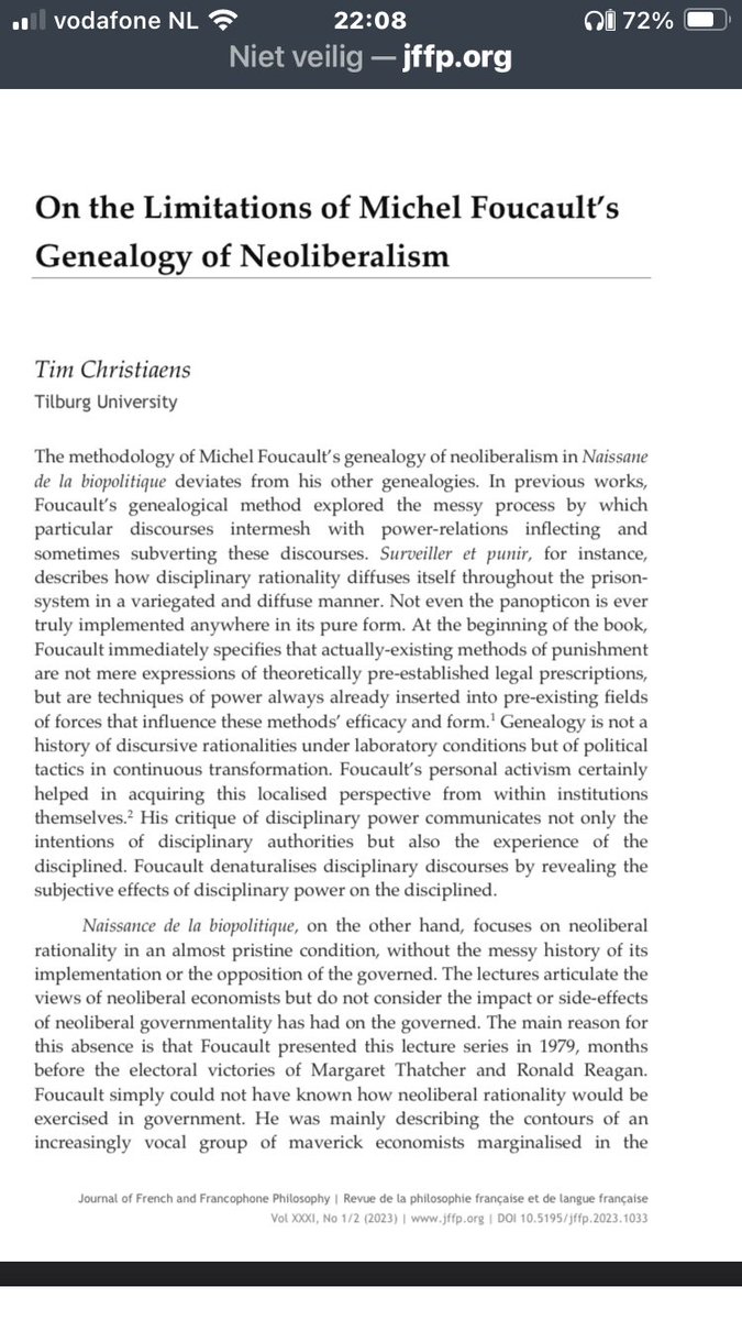 New paper of mine in the latest issue of the Journal of French and Francophone Philosophy on the question of Foucault’s conversion to neoliberalism.