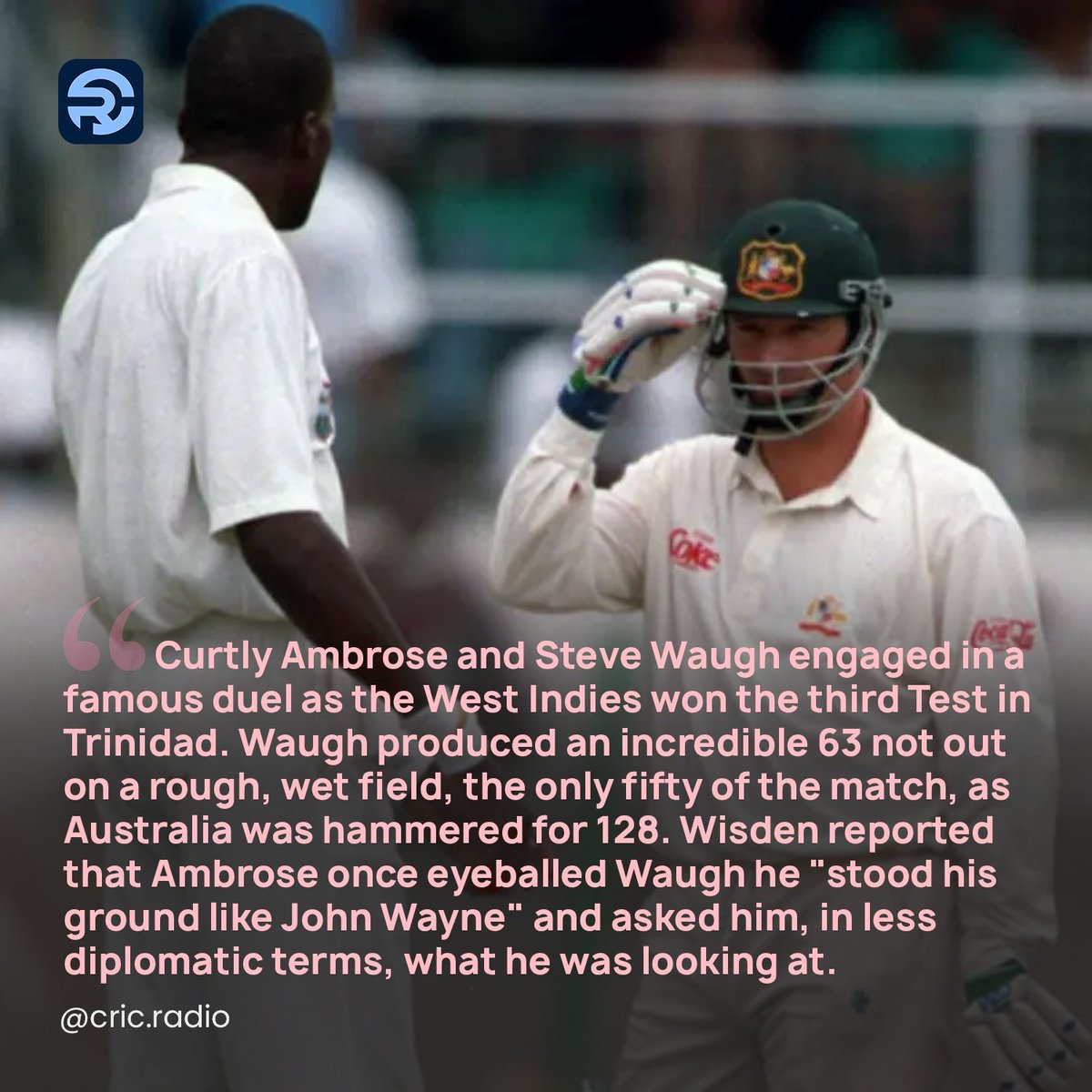 #OnThisDay in 1995, Amby and Tugga square off at Trinidad, When Steve Waugh gave amborse fierce look😓
#CricketTwitter #OTD #curtelyambrose #stevewaugh #trinidad #Testmatch #johnwayne