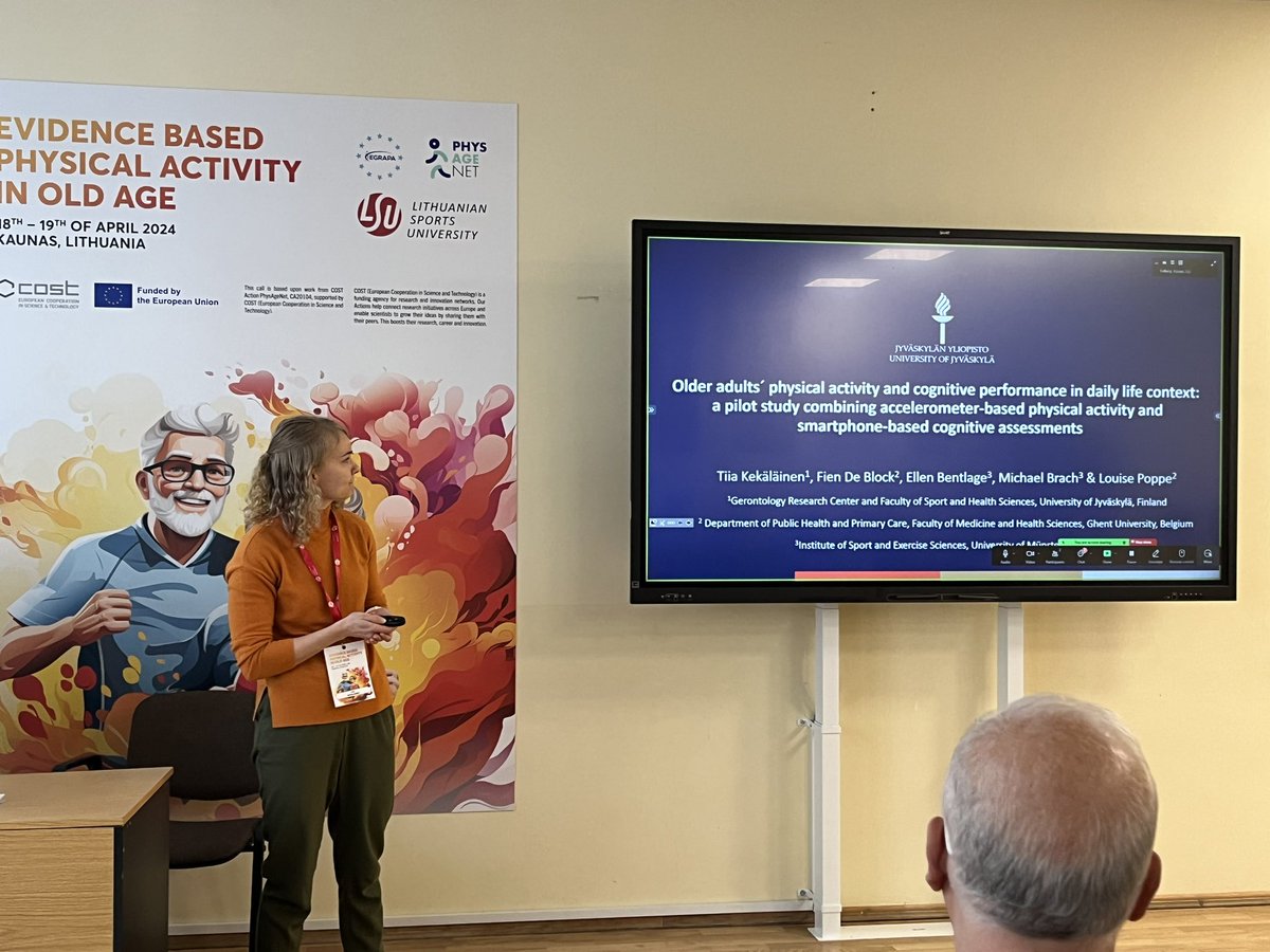 Our postdoc @KekalainenTiia from @gerec presenting her interesting study on physical activity &  cognitive performance in daily life @physagenet #EGRAPA ’Evidence based physical avtivity in old age’ congress in Kaunas