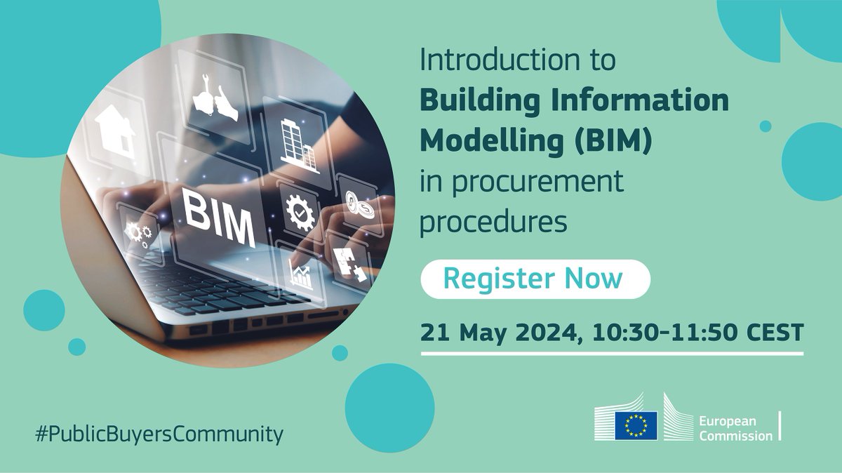 🔓 Unlock the power of BIM in public #procurement! 📅 Mark your calendars for 21 May. 💼 Join us for an exclusive webinar on integrating BIM into procurement processes. Hosted by @EU_Commission, this event is not to be missed. 📝Register now 👉 bit.ly/3WaINb3