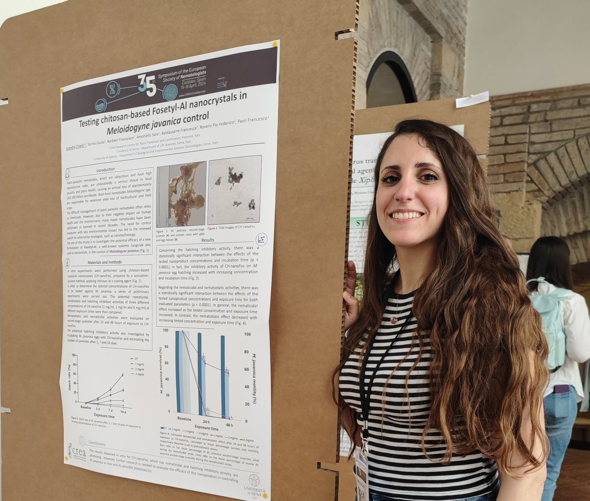 It was a great emotion to present my preliminary experiments on the use of chitosan-based fosetyl-Al nanocrystals to control Meloidogyne javanica during the #ESN2024 poster session! 🪱🌱 @ESNematologists @CREARicerca