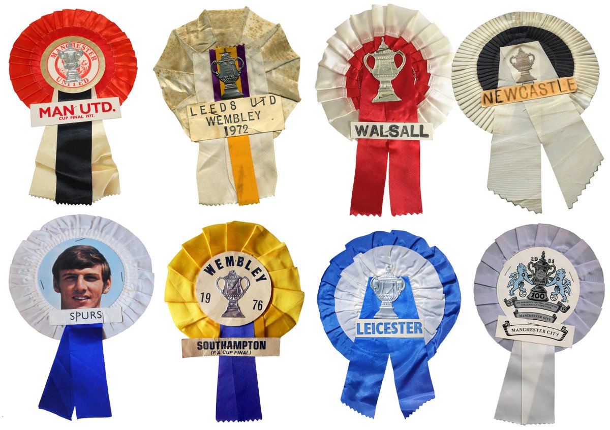 As we mourn the passing of FA Cup replays, another part of the game sacrificed on the altar of greed, here are some lovely rosettes. #gotnotgot #mufc #lufc #walsallfc #nufc #thfc #sfc #lcfc #mcfc #facupRIP