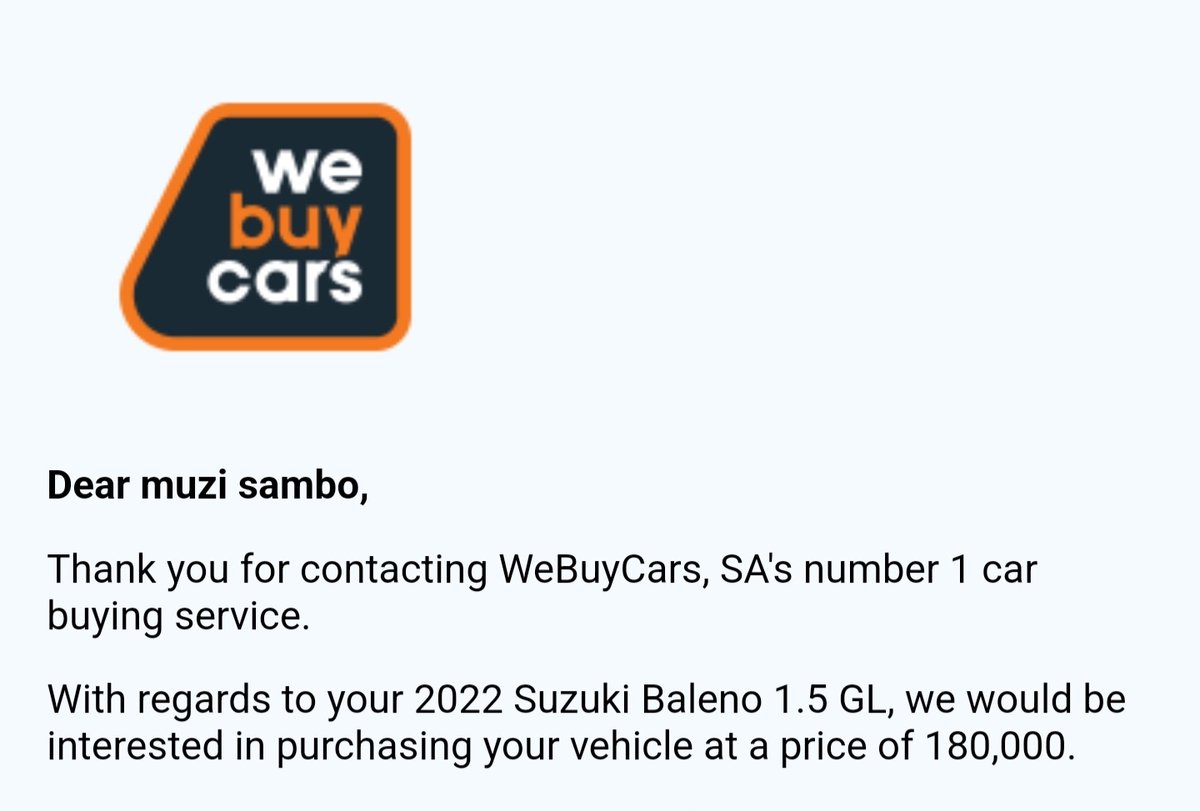 UPDATE New offers •Weelee: R173 250 •WeBuyCars: moved from R150k to R180k