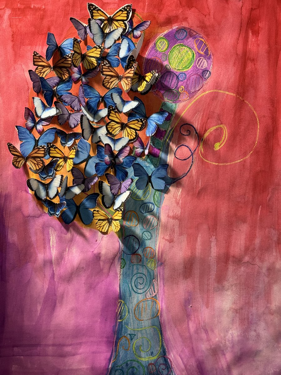 Love this mixed media artwork created by a #uwcsea_east primary student. Great light and shadows on the wings of the butterflies. #uwcsea #uwclearn
