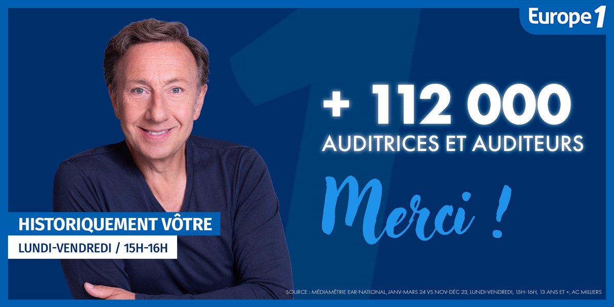 Merci à vous chers auditeurs de @Europe1 de plus en plus nombreux et fidèles au rendez-vous de Historiquement Vôtre chaque après-midi de 15h à 16h ! @europe1presse