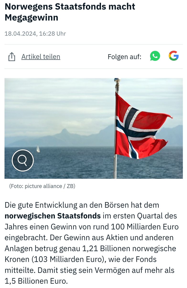 So geht Aktienrente 🇳🇴📈. Währenddessen muss das deutsche bankrotte Rentensystem 2024 mit mehr als 120 Mrd. € Steuergeld & Schulden gerettet werden wie eine Bad Bank 🇩🇪📉. 

Das neue Generationenkapital der Ampel (Aktienrente extra light) ist so winzig, dass es auch in ferner…