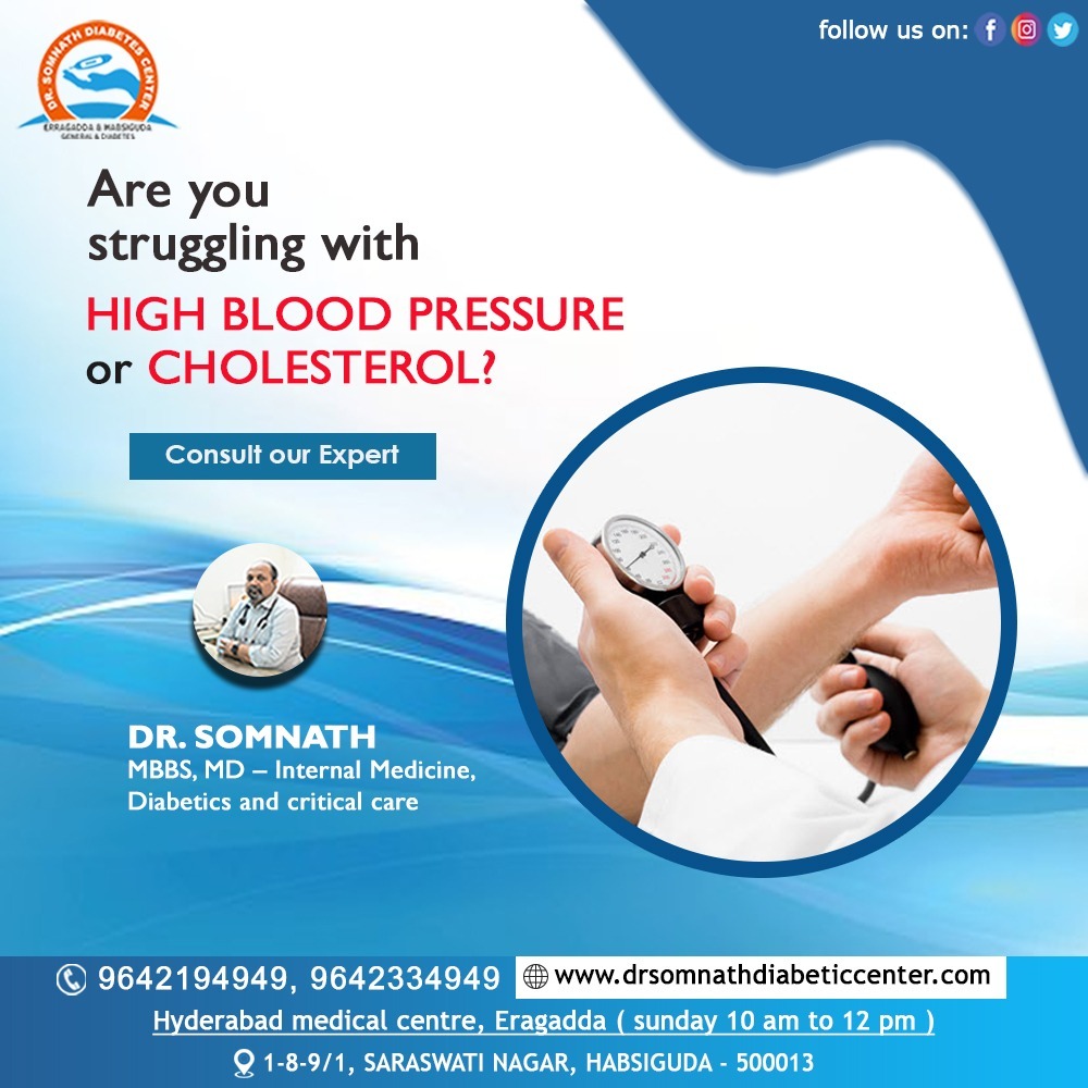 Are you struggling with #HighBloodpressure and #cholesterol? 

#DrSomnath #Generalphysician #generalmedicine #Diabetescentre #Habsiguda #besttreatment #diabetes #type1diabtes #type2diabtes #diabeticneuropathy #Diabetesinsipidus #diabeticretinopathy 

drsomnathdiabeticcenter.com