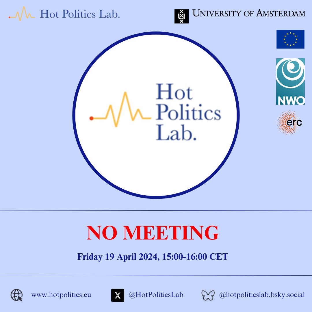 Unfortunately, we had to cancel today's meeting. The presentation by Josh Gilmore will be rescheduled. We hope to see you all again soon, in the #HotPoliticsLab.
