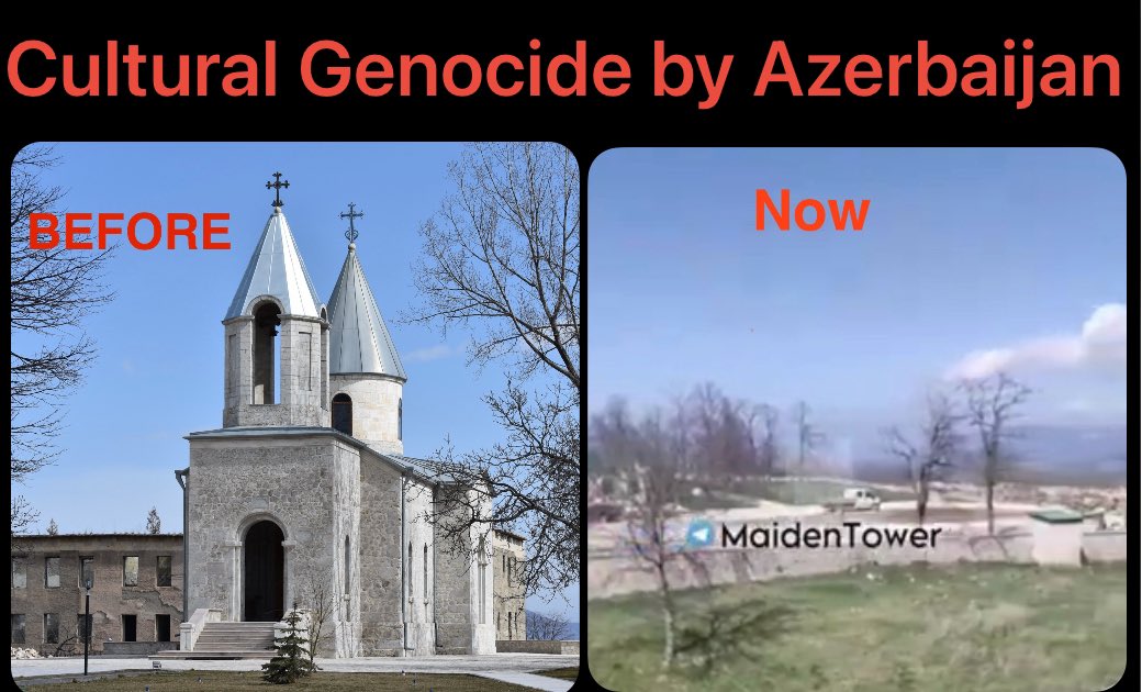 Early 19th c. Armenian church of St. John the Baptist (Kanach Zham) in Shushi, #NagornoKarabakh has been razed to the ground by #Azerbaijan. 

#CulturalGenocide #EthnicCleansing