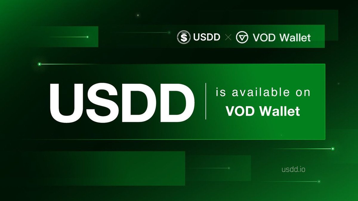 🎉 #USDD is now partnered with <a href="/VodWallet/">VOD WALLET</a>!

VOD Wallet is a multi-chain wallet based on Arbitrum.

Users can now store, manage, and easily access your $USDD directly within VOD Wallet.

In the meantime, learn more about VOD Wallet 👉 vodwallet.org