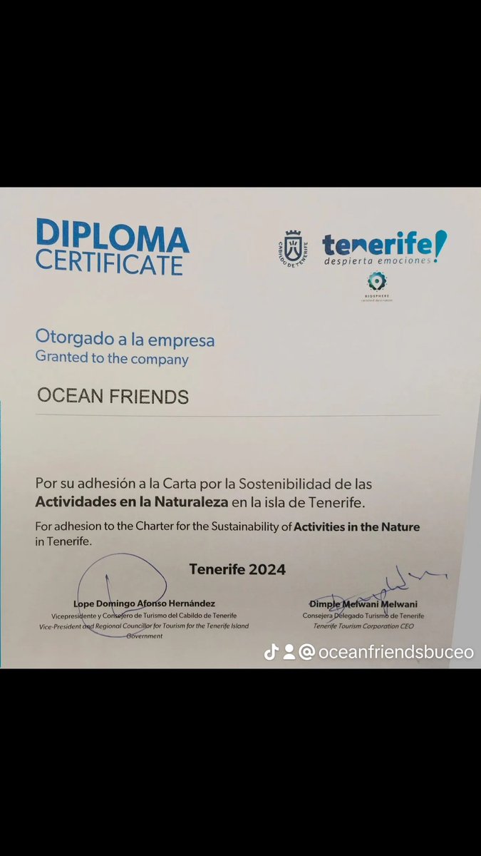OceanFriendsTfe's tweet photo. ¡Estamos emocionados de anunciar nuestra adhesión a la Carta de Sostenibilidad del Cabildo de Tenerife y Turismo de Tenerife! En Ocean Friends Buceo y Apnea, creemos firmemente en la importancia de la sostenibilidad en nuestras actividades acuáticas y subacuáticas. #buceo https://t.co/M4ybM9PhUp