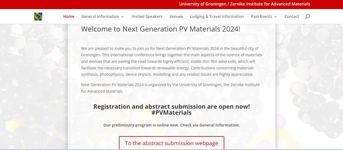 Our #NEXUS project partners are organizing the Next Generation PV Materials 2024 conference in Groningen (NL) from 15-17 July, with a great set of invited speakers on #organics and #perovskites. Submit your abstracts before May 1 and be a part of this! nextgen-pv-materials.nl