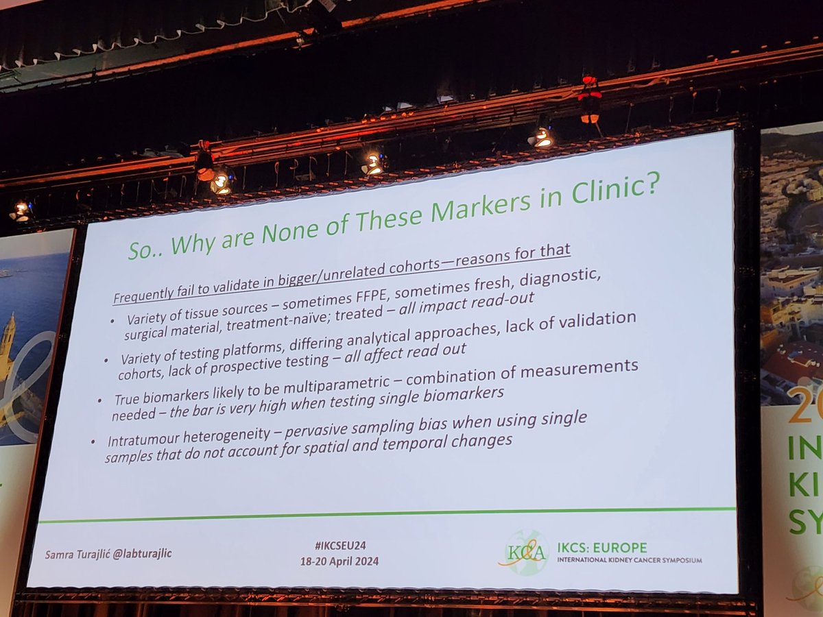 Really important talk from @TurajlicLab about genomic -> transcriptomic -> proteomic tools for classifications, including challenges and strategies for effective molecular classification and biomarker development #IKCSEU24 @KidneyCancer