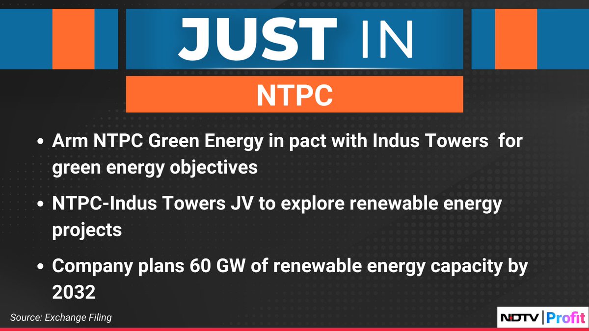 #NTPC's arm, #NTPCGreenEnergy, in pact with #IndusTowers for green energy objectives. 

For the latest news and updates, visit: ndtvprofit.com