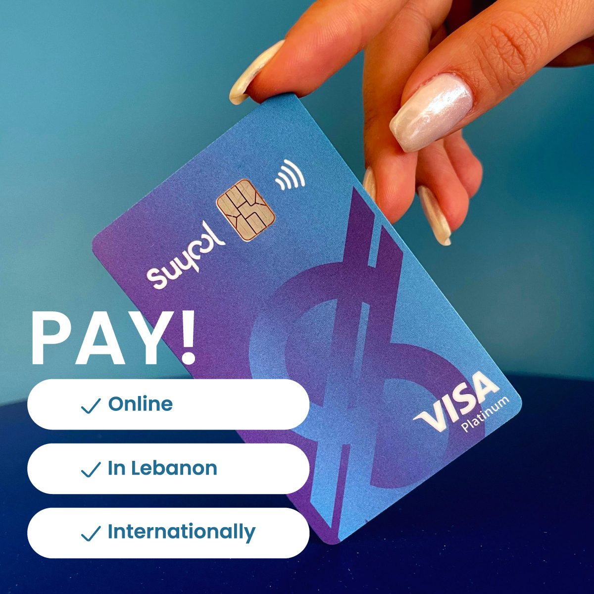 Get ready to pay like a pro with the Suyool Visa Platinum card! 🌐
Shop online, in Lebanon, and worldwide without any worries!🙌🏼

#Suyool #SuyoolApp #OnlineShop #Lebanon #لبنان #PayOnline #Visa #E_Wallet #SuyoolRevolution #SuyoolEverywhere #card