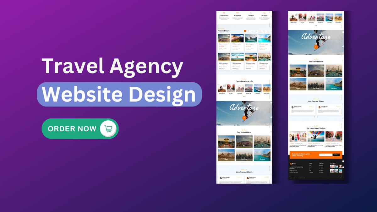 Travel Agency Website Design With WordPress and UI Design

#travelagency #travelwebsitedesign #uidesign #webdesign #websitedesign #Restaurantdesign #design #logo #travelagencyui  #art #webanimation #brandingdesign #webdesign #landingpage #wordpress #Wordpresswebsite #devnajmul