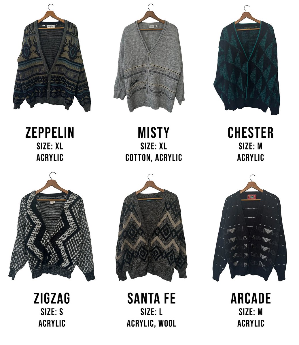 Our cozy vintage cardigans are back in stock! Choose your favorite from our large selection of unique inventory!  #vintageclothing #cardigan #90sfashion