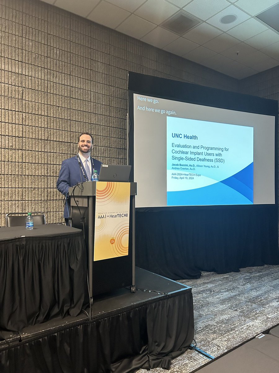 unc_ciresearch's tweet photo. Dr. Buccini (@UNC_AdultCIs Audiologist) is sharing assessment and mapping procedures for patients with single-sided deafness at #AAA2024! @AcademyofAuD @UNC_Health_Care #Audiology #AuDpeeps #CochlearImplant #TarHeelsintheWild https://t.co/YfNzGURLxl
