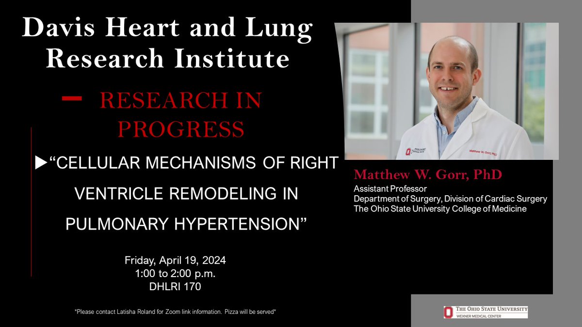 Join DHLRI today, Friday, April 19 at 1p in 170 DHLRI for a Research In Progress with @MatthewGorr @OhioStateMed @OSUWexMed