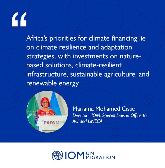 Collaboration is key! IOM and partners today discussed #climatefinancing, addressing the intersection of climate change and human mobility. It is crucial that migration & displacement be included in global and African climate agreements. #ClimateAction #ARFSD-10