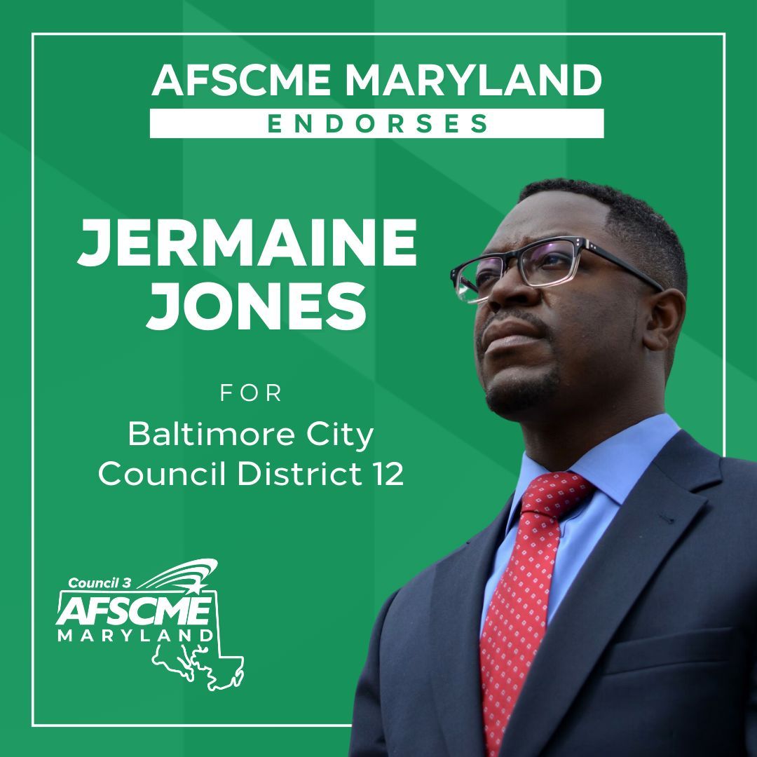 Jermaine Jones is our union brother and community leader. We have stood shoulder to shoulder at protests, at the CLC, & in the community. AFSCME Maryland is thrilled that @JermaineAJones is running for Baltimore City Council in the 12th district & we are excited to help him win.