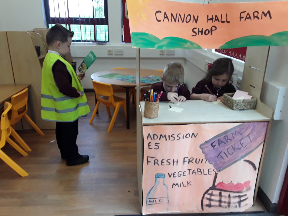 This week Reception have really enjoyed our very own @CannonHallFarm shop. They have created a ticketing booth, shown each other round the farm and served farm produce in the cafe!