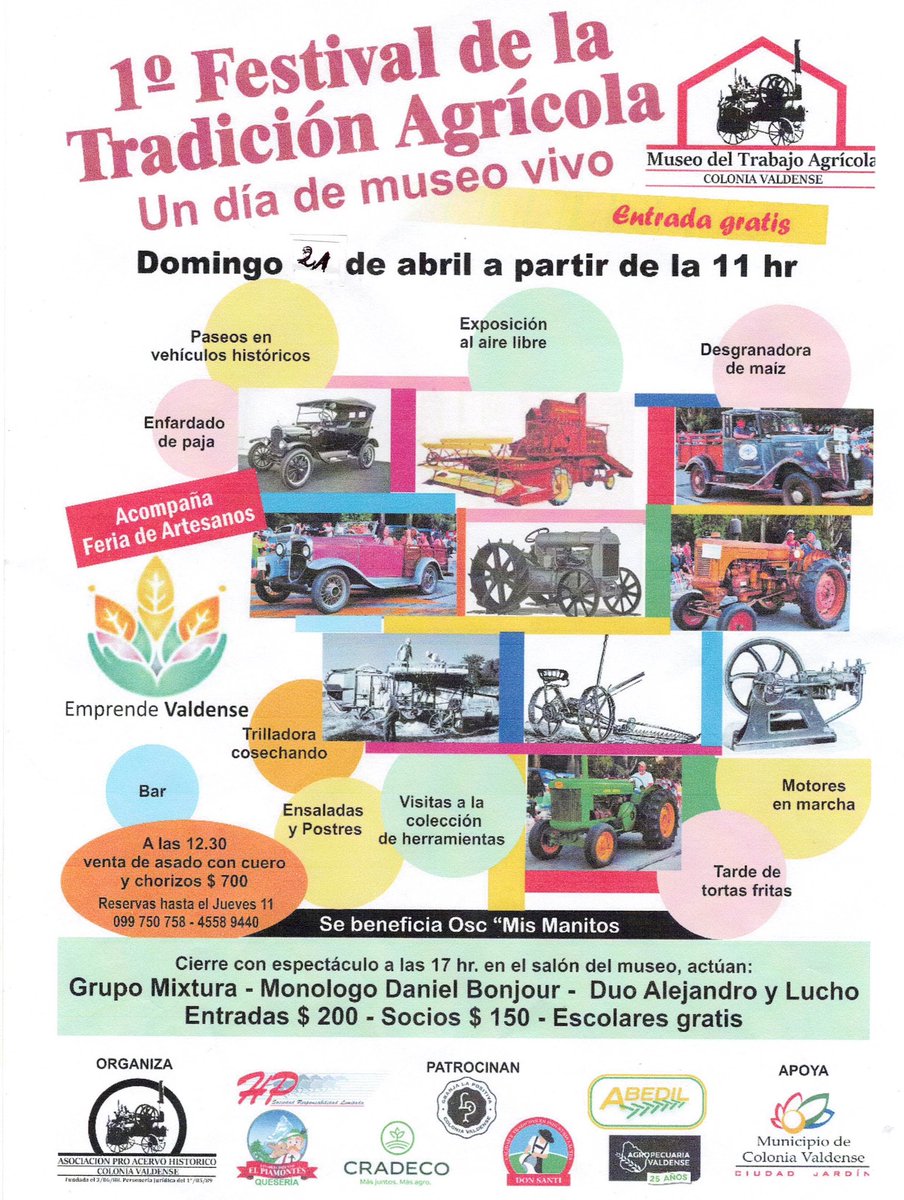 Este domingo si! Primer Festival de la Tradición Agrícola en Colonia Valdense. Un día de museo vivo!!!!