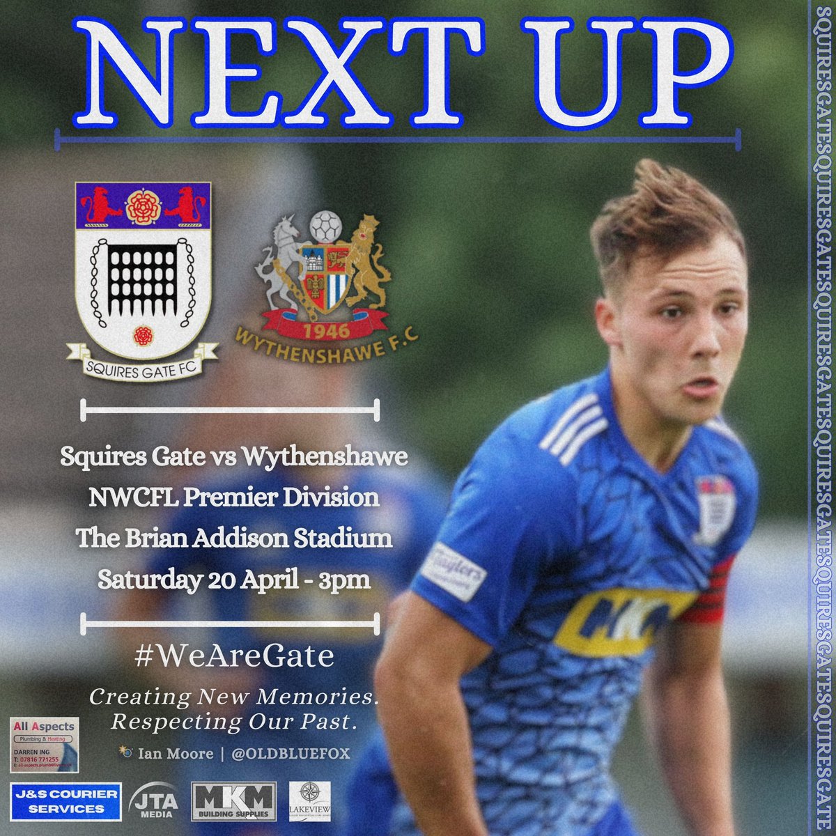 🔜 𝗡𝗘𝗫𝗧 𝗨𝗣… 🆚 @WythenshaweFC 🏆 NWCFL Premier Division 📍 The Brian Addison Stadium ⏰ 3pm Kick Off 🎫 Adults £7 / Concessions £4 / Under 16’s Free 🏠 Our final home match of the season sees us welcome the current league leaders! 🔷 #WeAreGate | 📌@AllAspectsPH